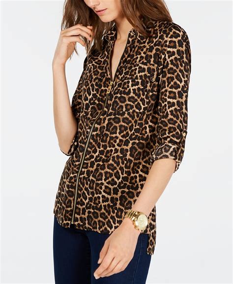 michael kors leopard off the shoulder top|Michael Kors animal print tops.